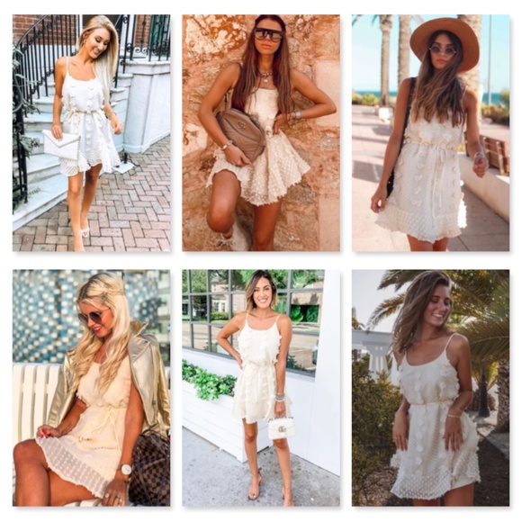 Textured Mini Dress Beige Ruffle Cami Ties - Picture 9 of 12